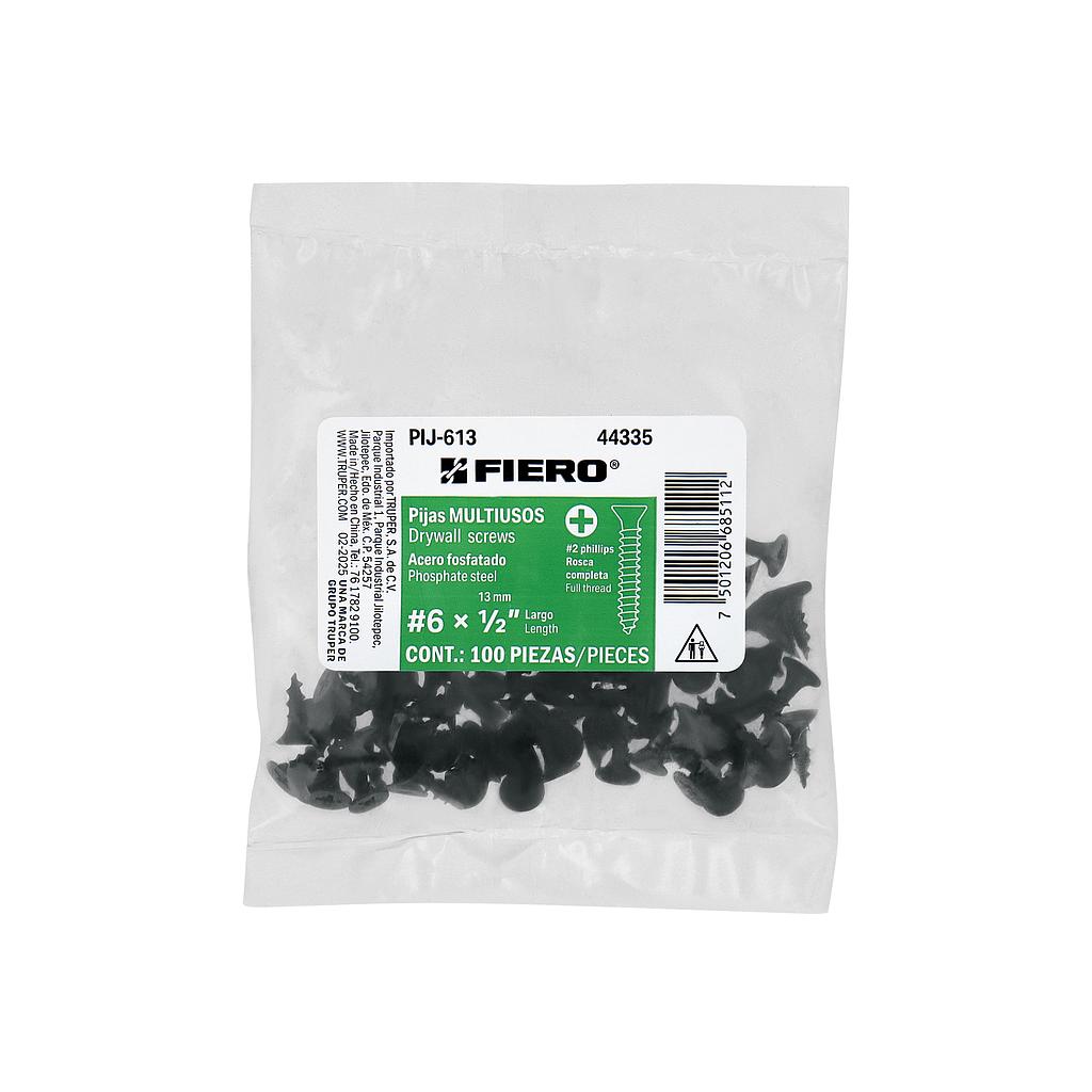 BOLSA DE 100 PIJAS No. 6 X 1/2" CABEZA PLANA PHILLIPS MULTIUSOS FIERO