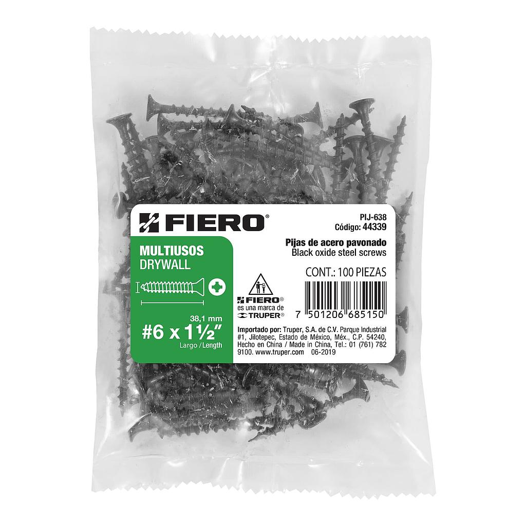 BOLSA DE 100 PIJAS No. 6 X 1-1/2" CABEZA PLANA PHILLIPS MULTIUSOS FIERO