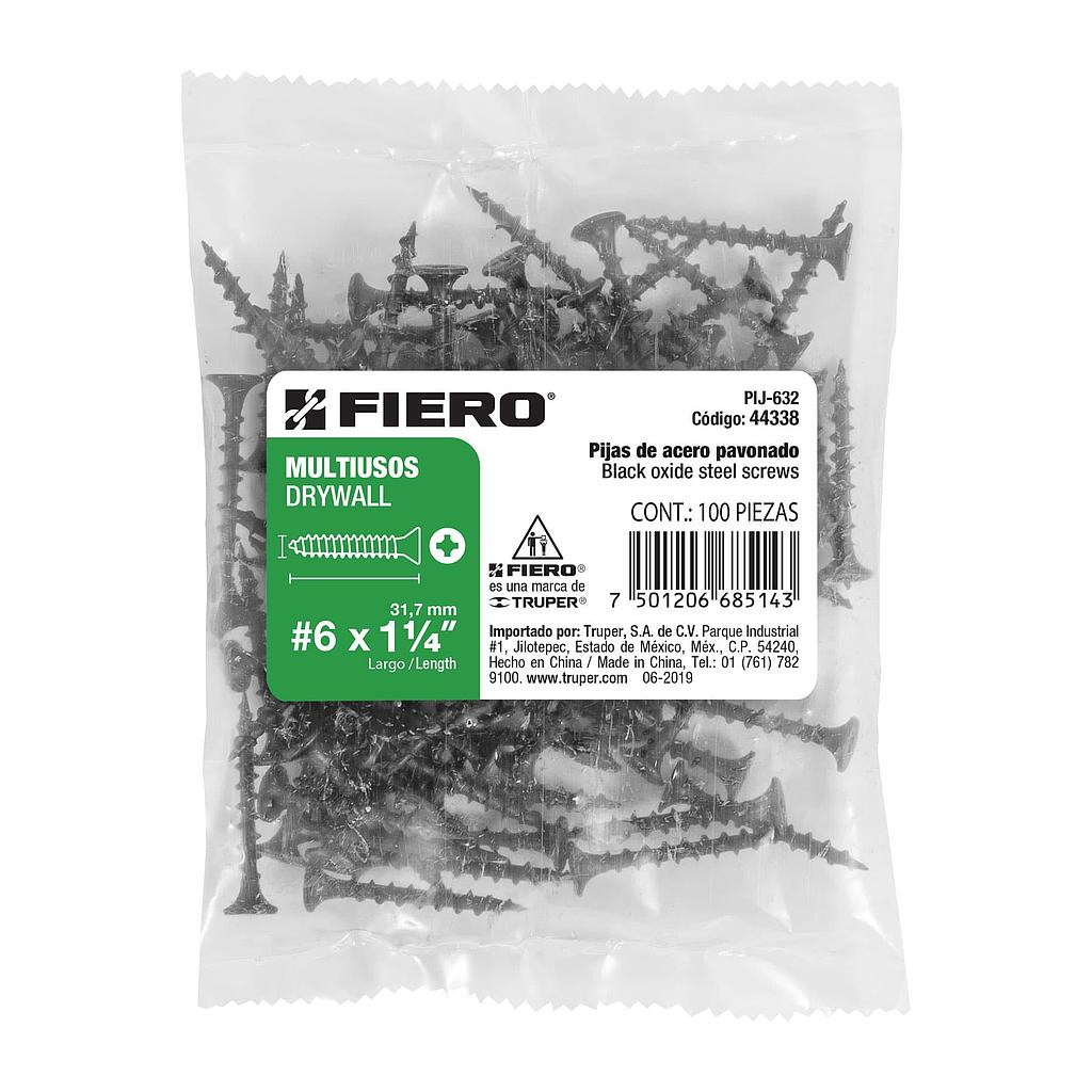 BOLSA DE 100 PIJAS #6 X 1-1/4" CABEZA PLANA PHILLIPS MULTIUSOS FIERO