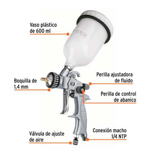 PISTOLA P/PINTAR GRAVEDAD LVMP VASO PLÁSTICO, 1.4 MM, EXPERT