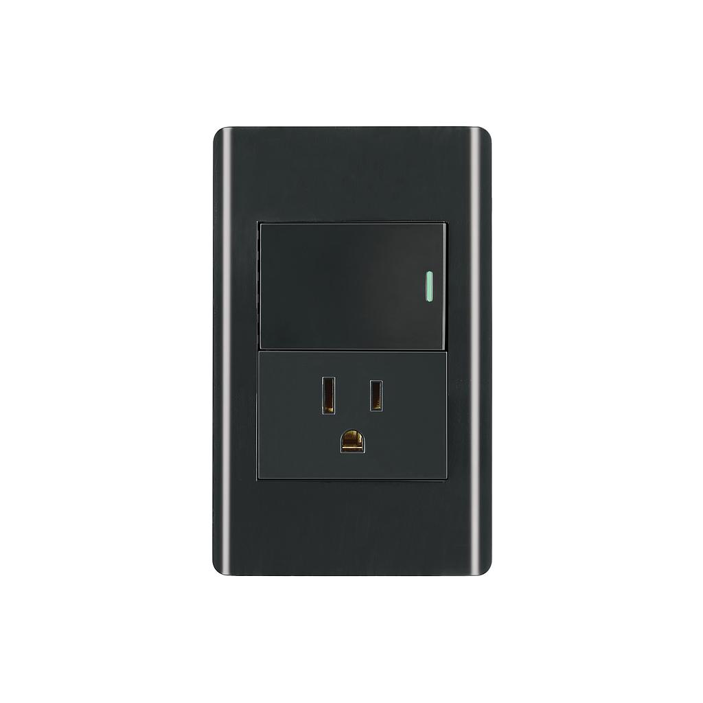 PLACA ARMADA NEGRA INTERRUPTOR Y CONTACTO 1.5 MÓD  LISBOA