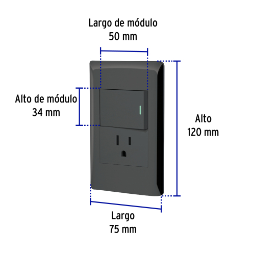 PLACA ARMADA NEGRA INTERRUPTOR Y CONTACTO 1.5 MÓD, LISBOA