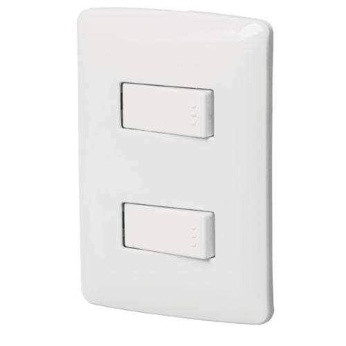 PLACA ARMADA 2 INTERRUPTORES SENCILLOS BLANCO LINEA ITALIANA