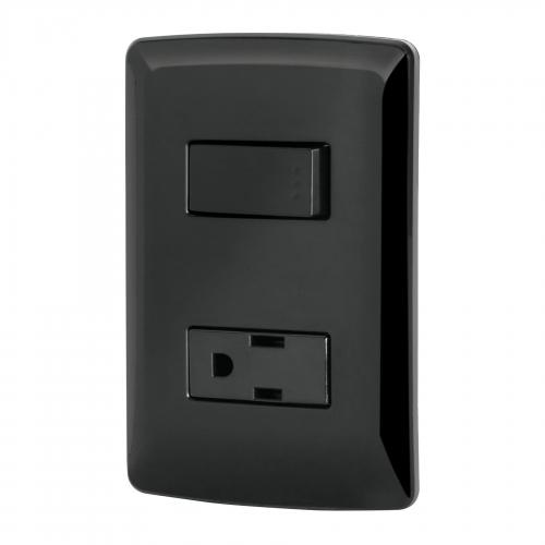 PLACA C/CONTACTO Y APAGADOR NEGRO ITALIA