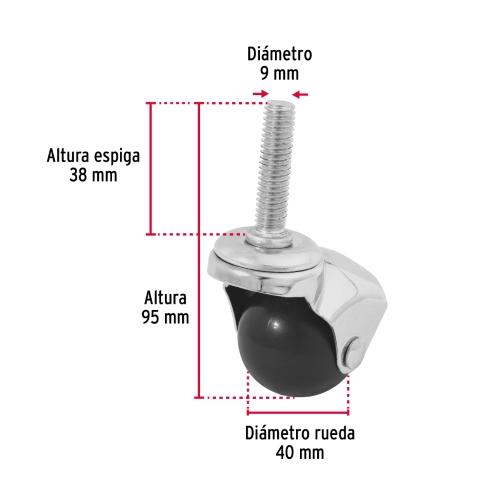 RODAJA ESFERICA 40 MM CON ESPIGA FIERO