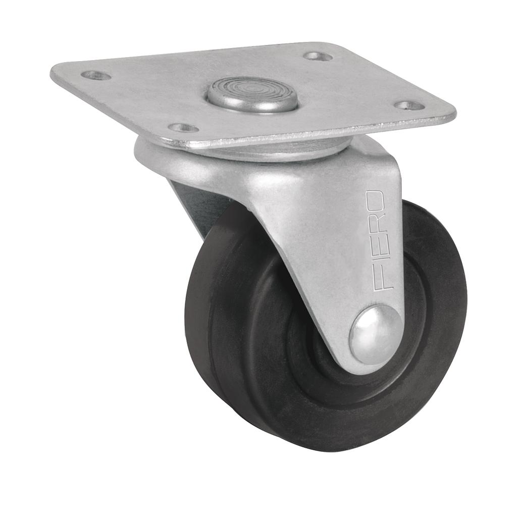 RODAJA HULE DE 2" CON PLACA GIRATORIA Y BUJE CARGA DE 25 kg FIERO