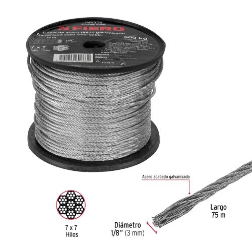 ROLLO 75 M CABLE DE ACERO 1/87X7H FIERO