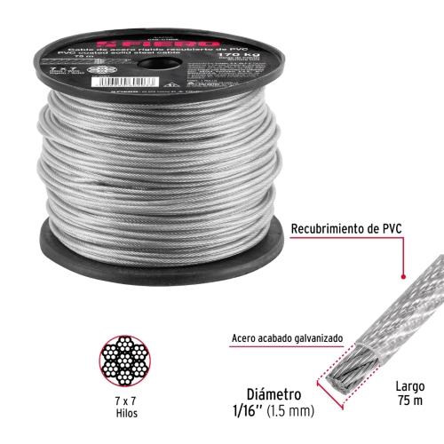 ROLLO 75M CABLE ACERO 1/16 REC/PVC 7X7HI