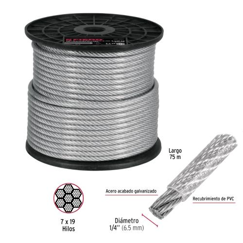 ROLLO 75M CABLE ACERO 1/4 REC/PVC 7X19 HILOS FIERO
