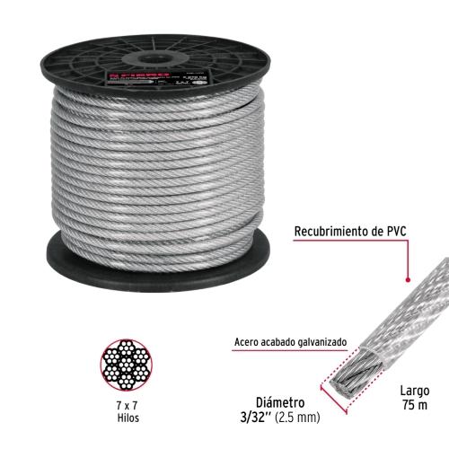 ROLLO 75M CABLE ACERO REC.PVC 3/32 7X7