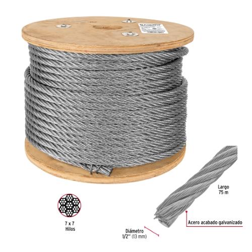 ROLLO 75M CABLE DE ACERO 1/2 7X7 HILOS