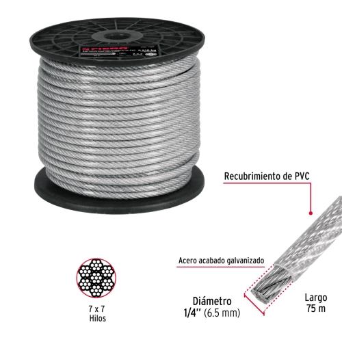 ROLLO 75M CABLE DE ACERO 1/4 7X7 REC/PVC