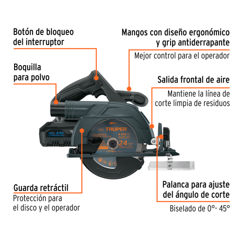 SIERRA CIRCULAR INALÁMBRICA 6-1/2, 20V, SIN CARBONES
