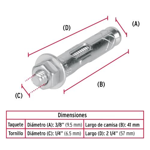 TAQUETE EXPANSIVO C/TOR1/4C/100 PZA FIE