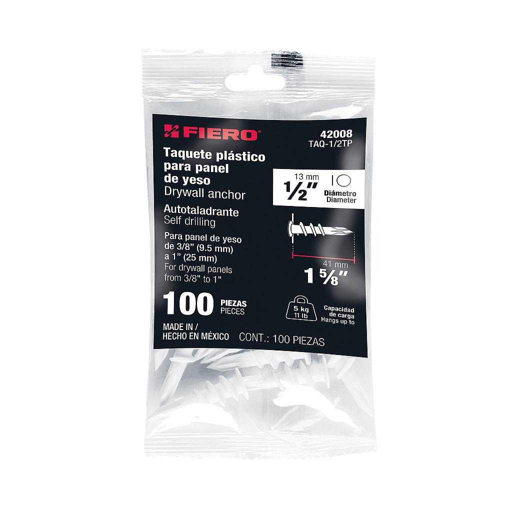 BOLSA CON 100 TAQUETES PLASTICOS DE 1/2" PARA PANEL DE YESO FIERO