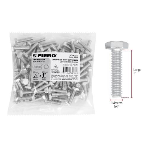 BOLSA CON 100 TORNILLOS 1/4 Plg. X 1 Plg. TIPO MAQUINA FIERO
