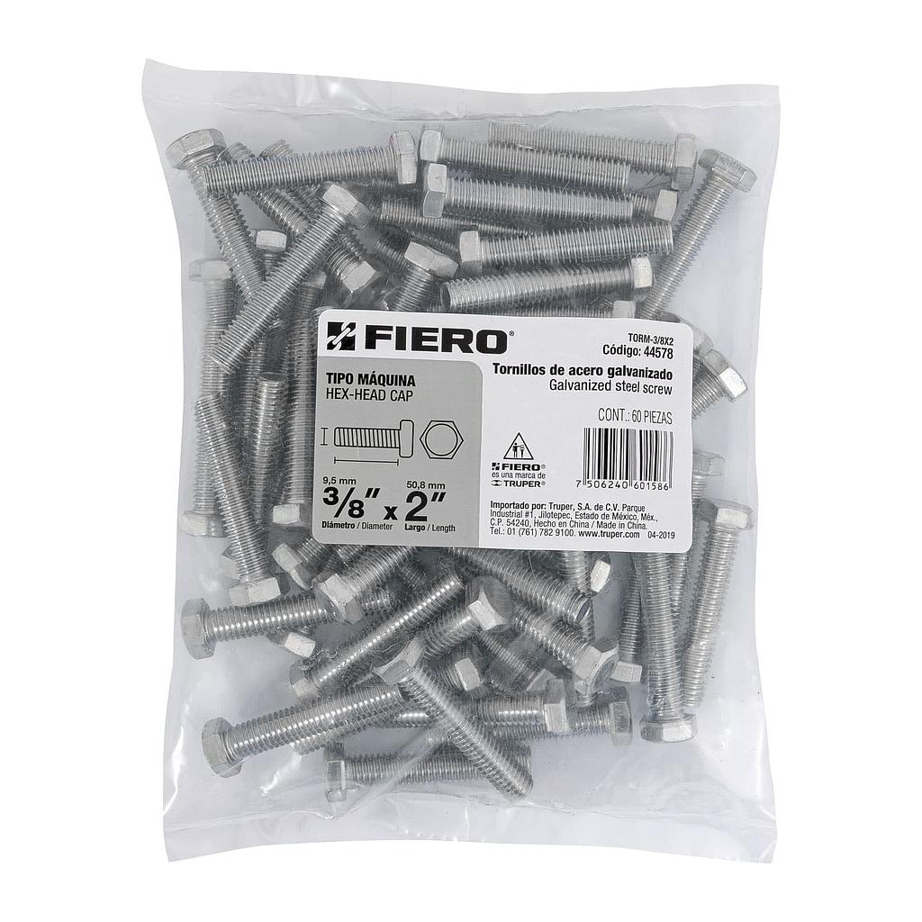 BOLSA CON 60 TORNILLOS DE 3/8" X 2" TIPO MAQUINA FIERO