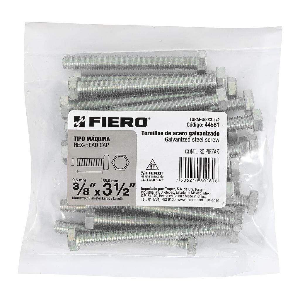 BOLSA CON 30 TORNILLOS DE 3/8" X 3-1/2" TIPO MAQUINA FIERO