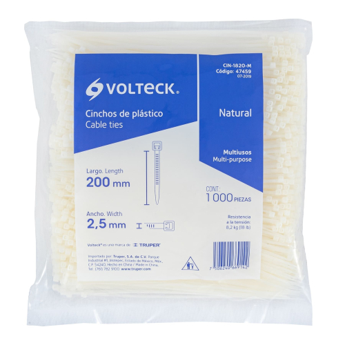 BOLSA CON 1000 CINCHOS PLASTICOS 20CMX2.5MM  NATURALES VOLTECK