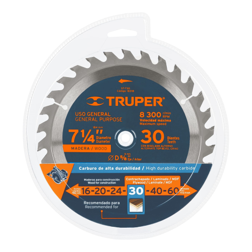 DISCO SIIERRA 7- 1/4 PARA MADERA 30 DIENTES CENTRO 5/8 TRUPER