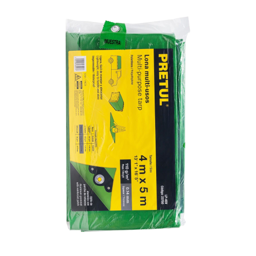 LONA DE POLIETILENO 4 m X 5 m  VERDE  110 g/m2  PRETUL