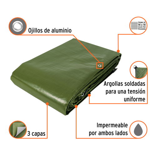 LONA USO RUDO 6 X 12M VERDE OLIVO 240 G/M2 TRUPER EXTERT