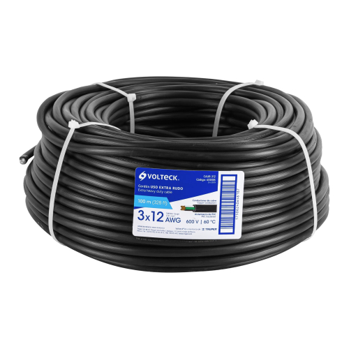 METRO DE CABLE USO EXTRA RUDO 3 X 12 AWG  EN ROLLO DE 100 M VOLTECK