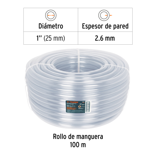 METRO DE MANGUERA 1 INDUSTRIAL EN ROLLO DE 100M TRUPER