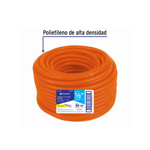 METRO DE POLIDUCTO 1/2 CORRUGADO FLEXIBLE C/GUIA ROLLO 50 MTS VOLTECK