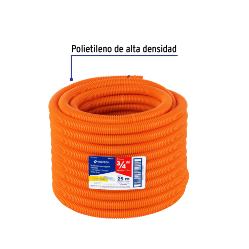 METRO DE POLIDUCTO 3/4 CORRUGADO FLEXIBLE C/GUIA ROLLO 25 MTS VOLTECK