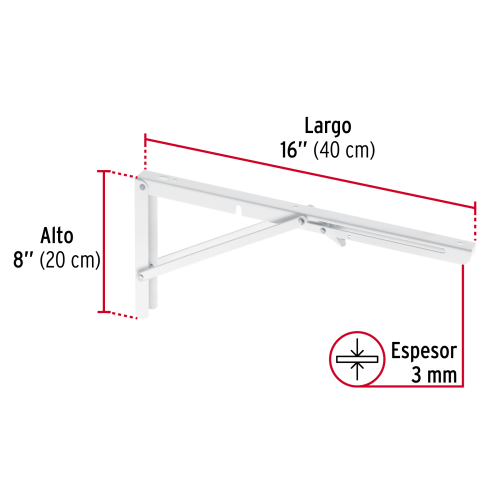 MENSULA PLEGABLE DE ACERO BLANCA 8 Plg. X 16 Plg. FIERO