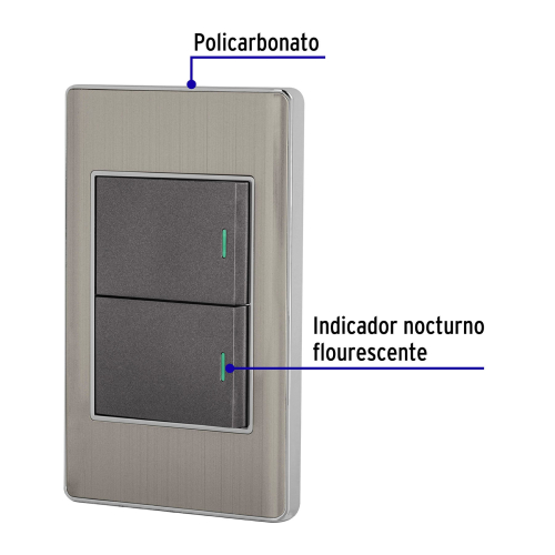 PLACA ARMANDA COLOR ACERO 2 INTERRUPTORES  1.5 MODULOS LISBOA  VOLTECK