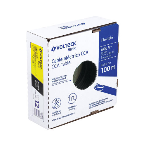 ROLLO DE 100 METROS DE CABLE THW CCA 12 AWG NEGRO BASIC VOLTECK