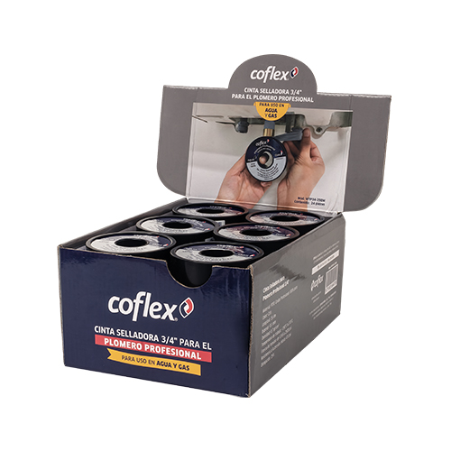 CAJA MOSTRADOR PARA CINTA SELLADORA PLOMERO PROFESIONAL CON 24 PIEZAS 3/4