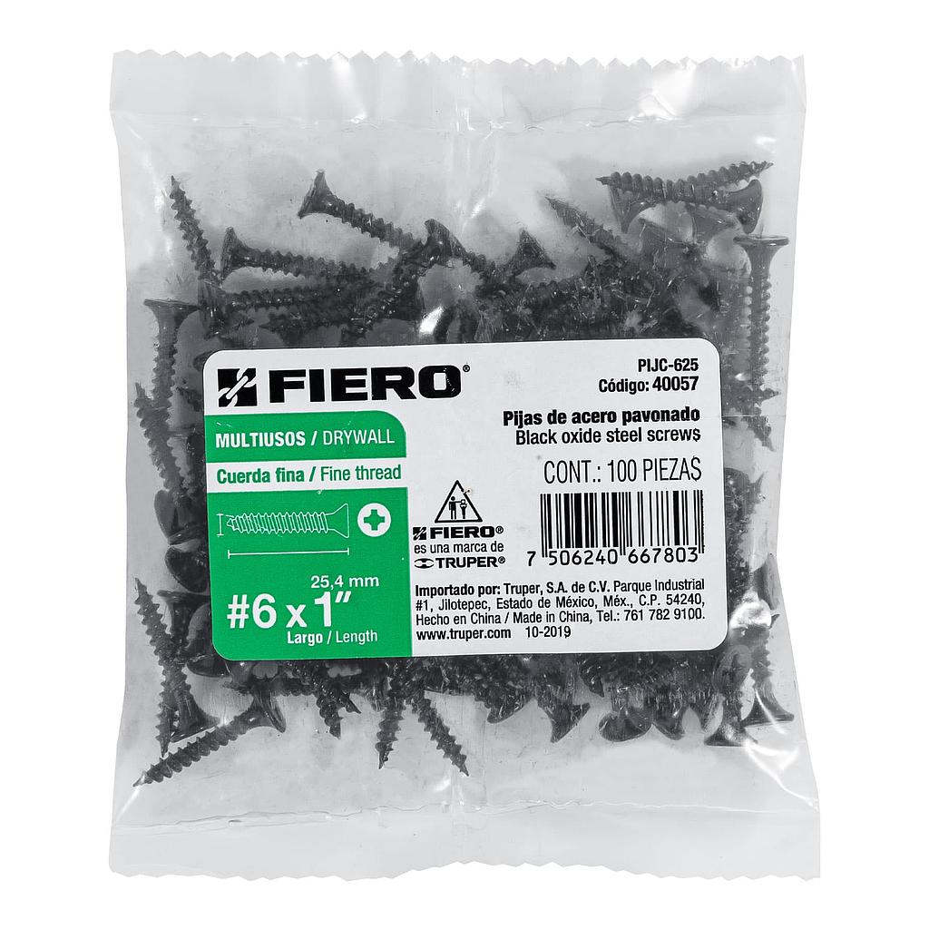 BOLSA DE 100 PIJAS #6 X 1" CABEZA PLANA PHILLIPS MULTIUSOS CUERDA FINA FIERO