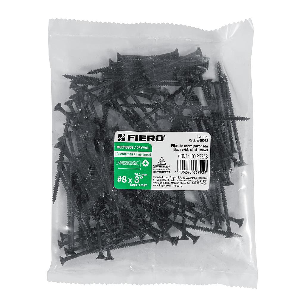 BOLSA DE 100 PIJAS No. 8 X 3" CABEZA PLANA PHILLIPS MULTIUSOS CUERDA FINA FIERO