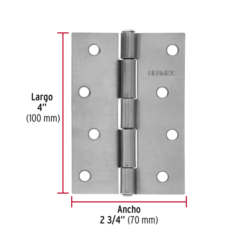 BOLSA CON 2 BISAGRAS RECTANGULARES DE 4" ACERO PULIDO HERMEX
