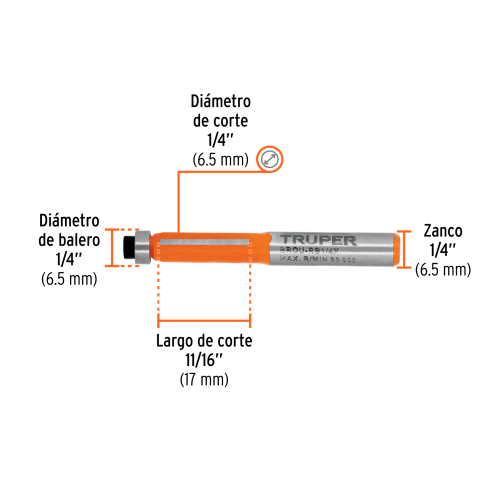 BROCA P/ROUTER 1/4 CORTE RECTO C/BALERO