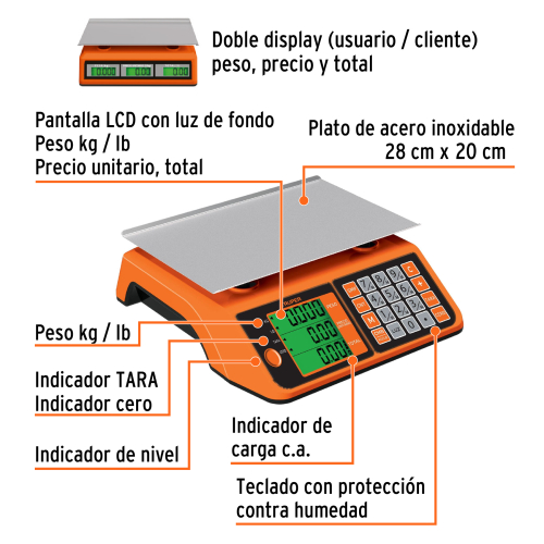 BÁSCULA ELECTRÓNICA MULTIFUNCIONES 20 KG, TRUPER