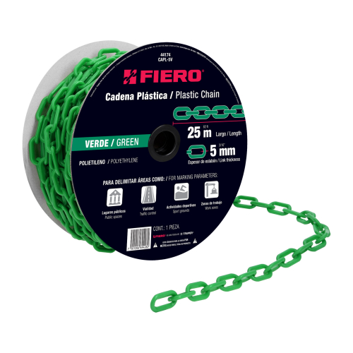 CADENA DE PLASTICO DE 5 mm 3/16" VERDE FIERO (25 m)