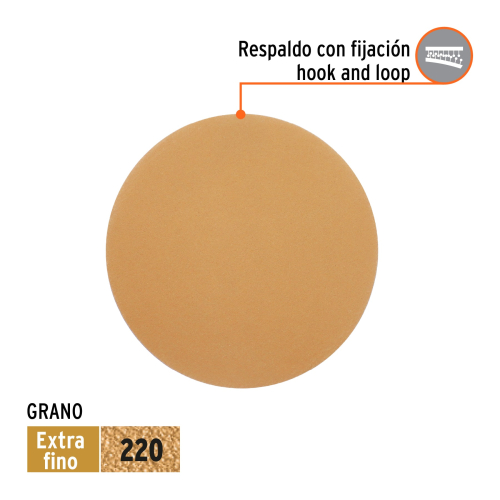 CAJA 5 DISCOS DE LIJA P/MADERA 5 GRANO 220, VELCRO, S/PERF.