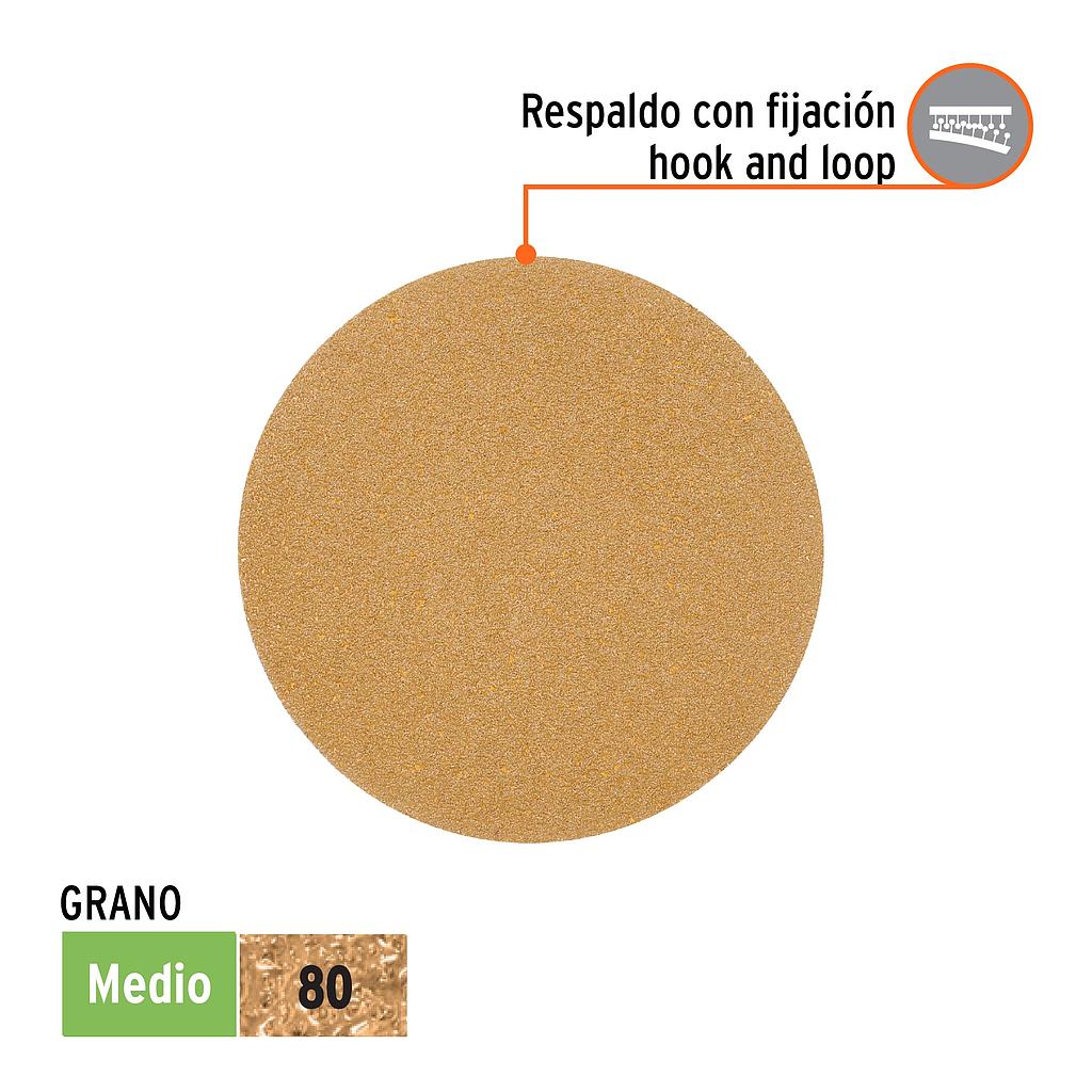 CAJA 5 DISCOS DE LIJA P/MADERA 5 GRANO 80, VELCRO, S/PERF.