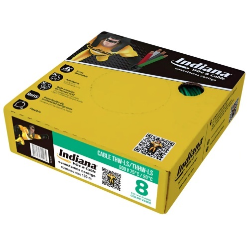 CAJA DE CABLE THW CALIBRE 8 VERDE INDIANA