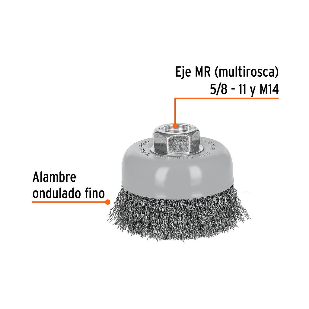 CARDA COPA 3" ALAMBRE ONDULADO FINO MULTI-ROSCA TRUPER