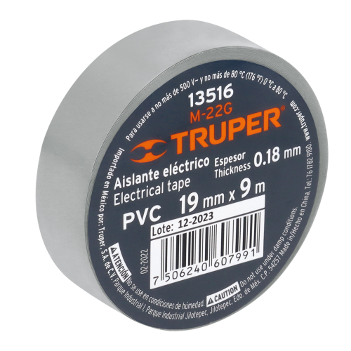 CINTA DE AISLAR GRIS 19MMX9MT TRUPER