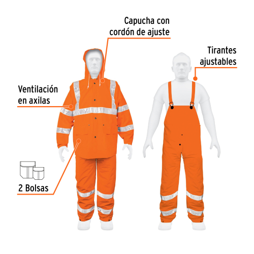 CONJUNTO IMPERMEABLE CH NARANJA C/REFLEJ