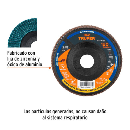 DISCO 4-1/2 LAMINADO RESP. PLÁSTICO GRANO 120 CENTRO 7/8