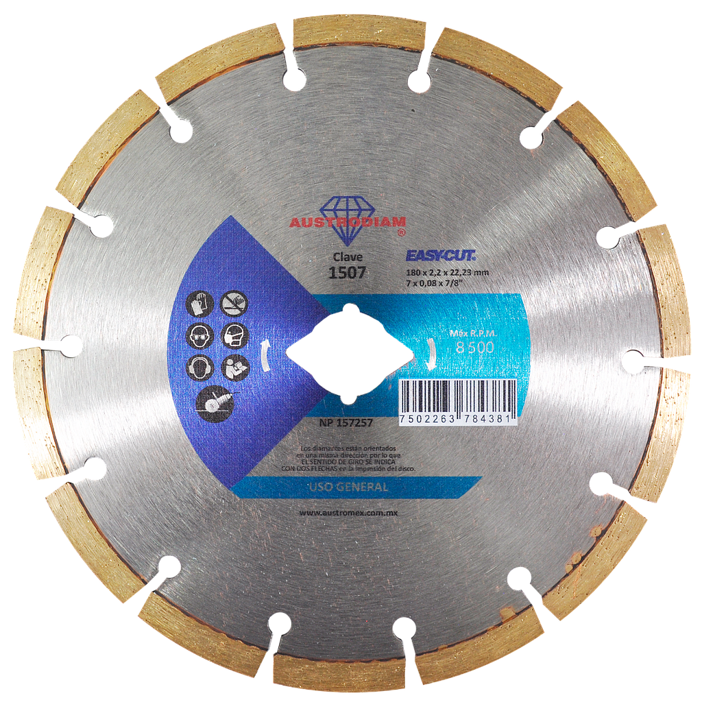 DISCO DIAMANTE RIN SEGMENTADO DE 7" PARA CORTE DE MATERIALES DE CONSTRUCCION EN GENERAL PIEDRA,AZULEJO, MARMOL EASY-CUT AUSTROMEX