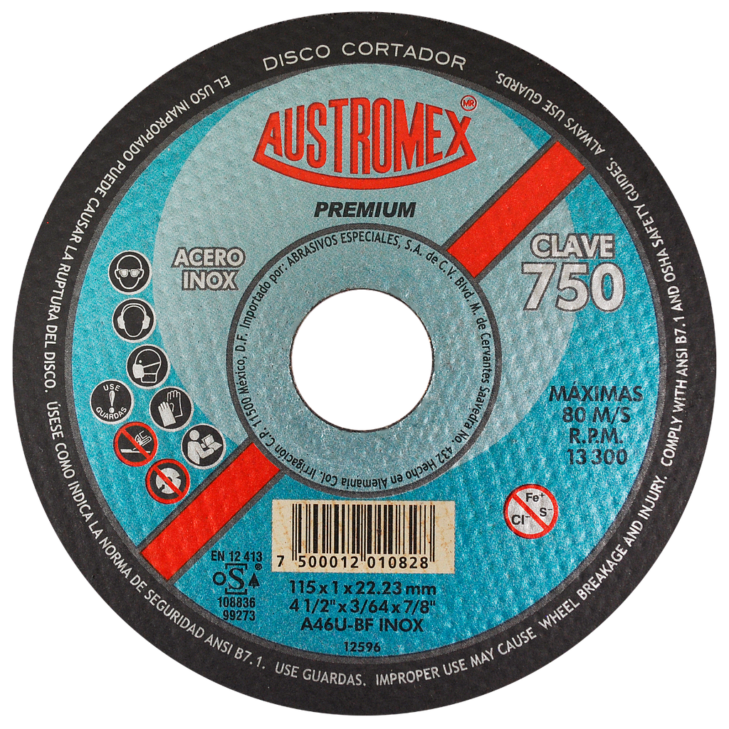 DISCO ABRASIVO DE 4-1/2" PARA CORTE DE ACERO INOXIDABLE PREMIUM AUSTROMEX