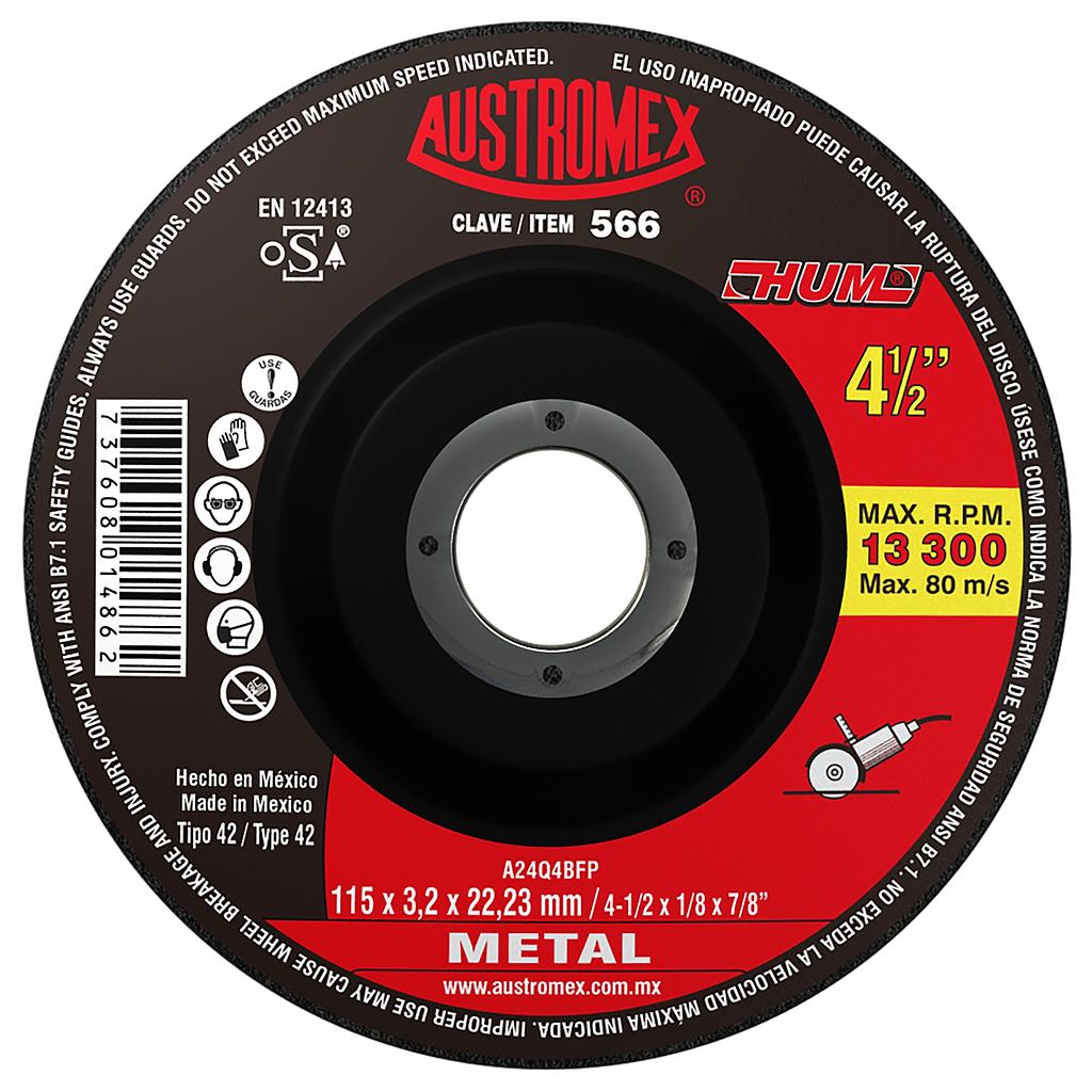 DISCO ABRASIVO DE 4-1/2" PARA CORTE DE METAL HUM AUSTROMEX